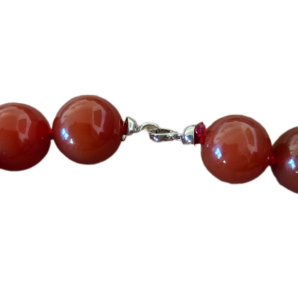 Large Red Agate Beaded 925 Silver Choker Necklace - Picture 3 of 4